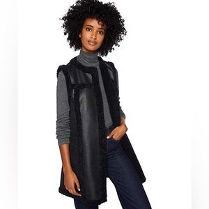 Nic + Zoe Faux Leather Fur Sherpa Vest Black S